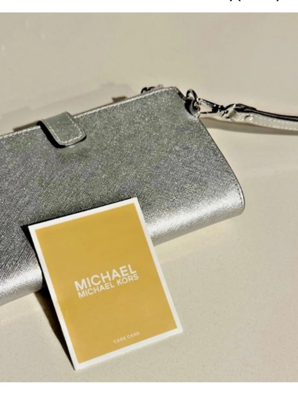 Michael Kors Jet Set Travel Double Zipper Leather Wristlet Wallet Clutch SILVER - Picture 6 of 13
